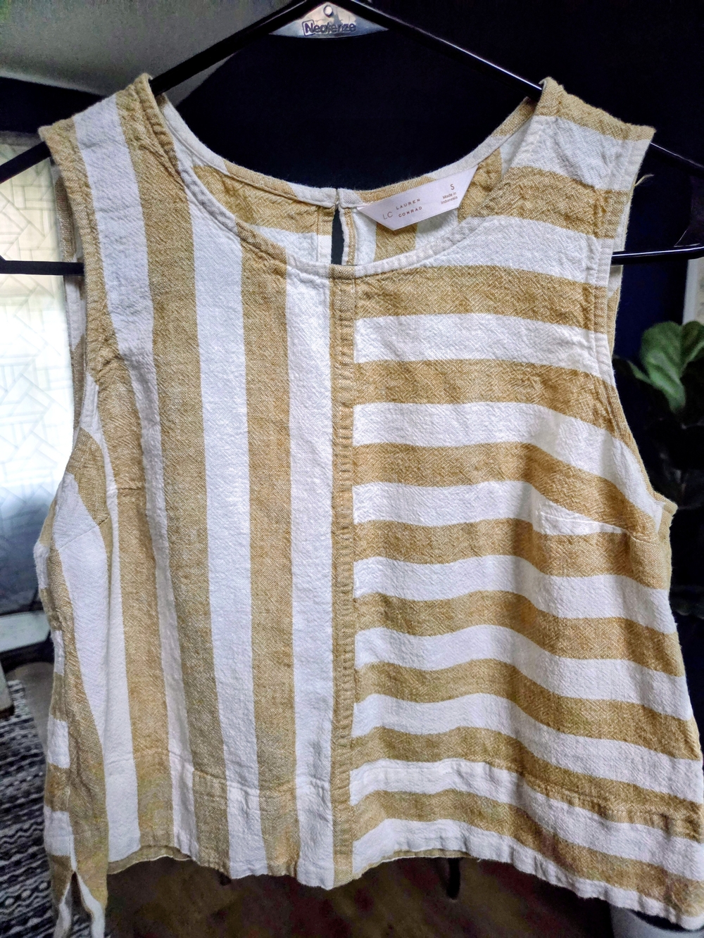 LC Lauren Conrad Cream and Tan Striped Sleeveless Tank